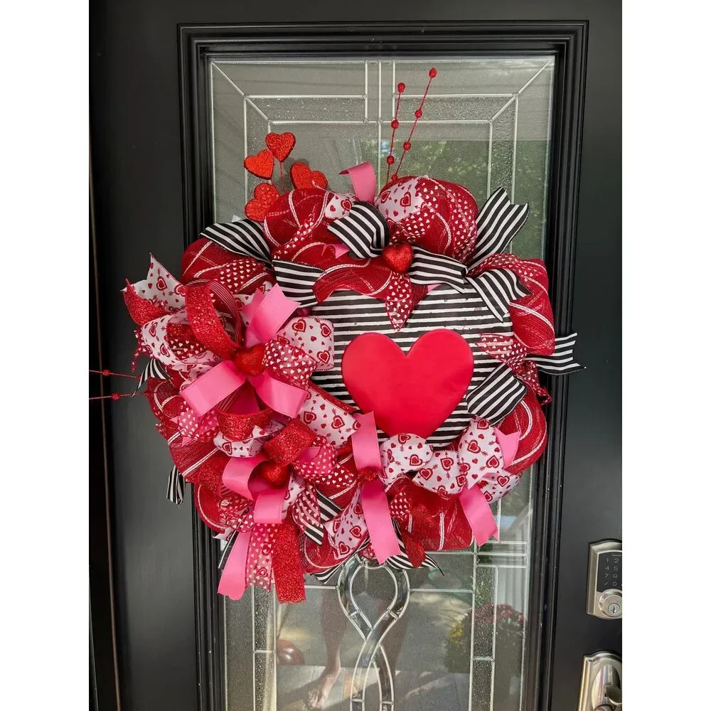 Valentines Deco Mesh Wreath For Front Door